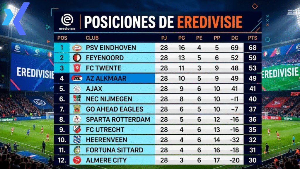 posiciones de eredivisie